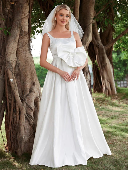 Square Neck Satin Sleeveless A-Line Wedding Gown — authorized product image 1
