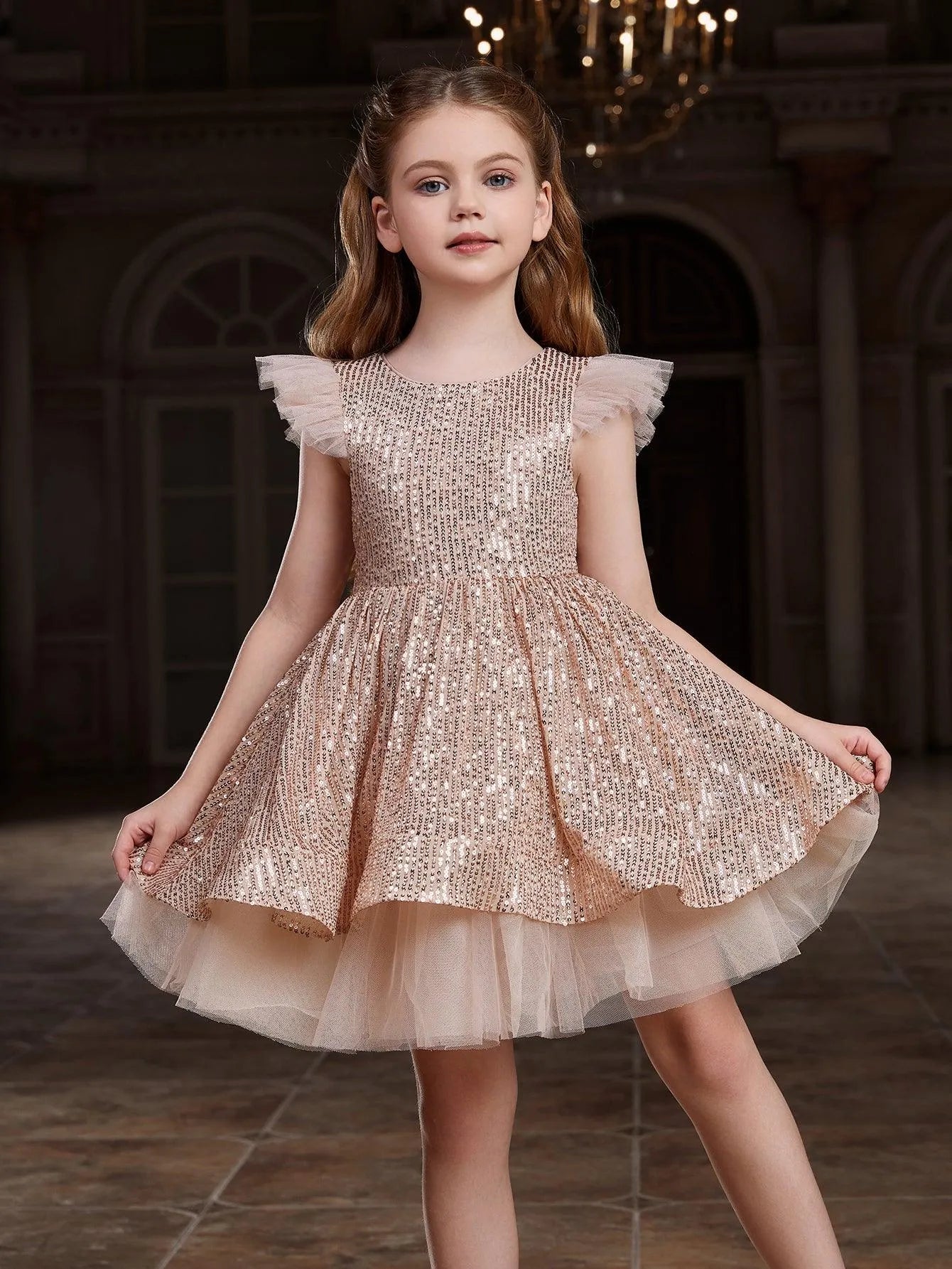 Additional product view of Cap-Sleeve Sequin A-Line Midi Tween Girls' Party Dress