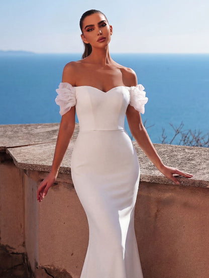 Additional product view of Mermaid Hem Knit Off-Shoulder Short-Sleeve Maxi Wedding Dress
