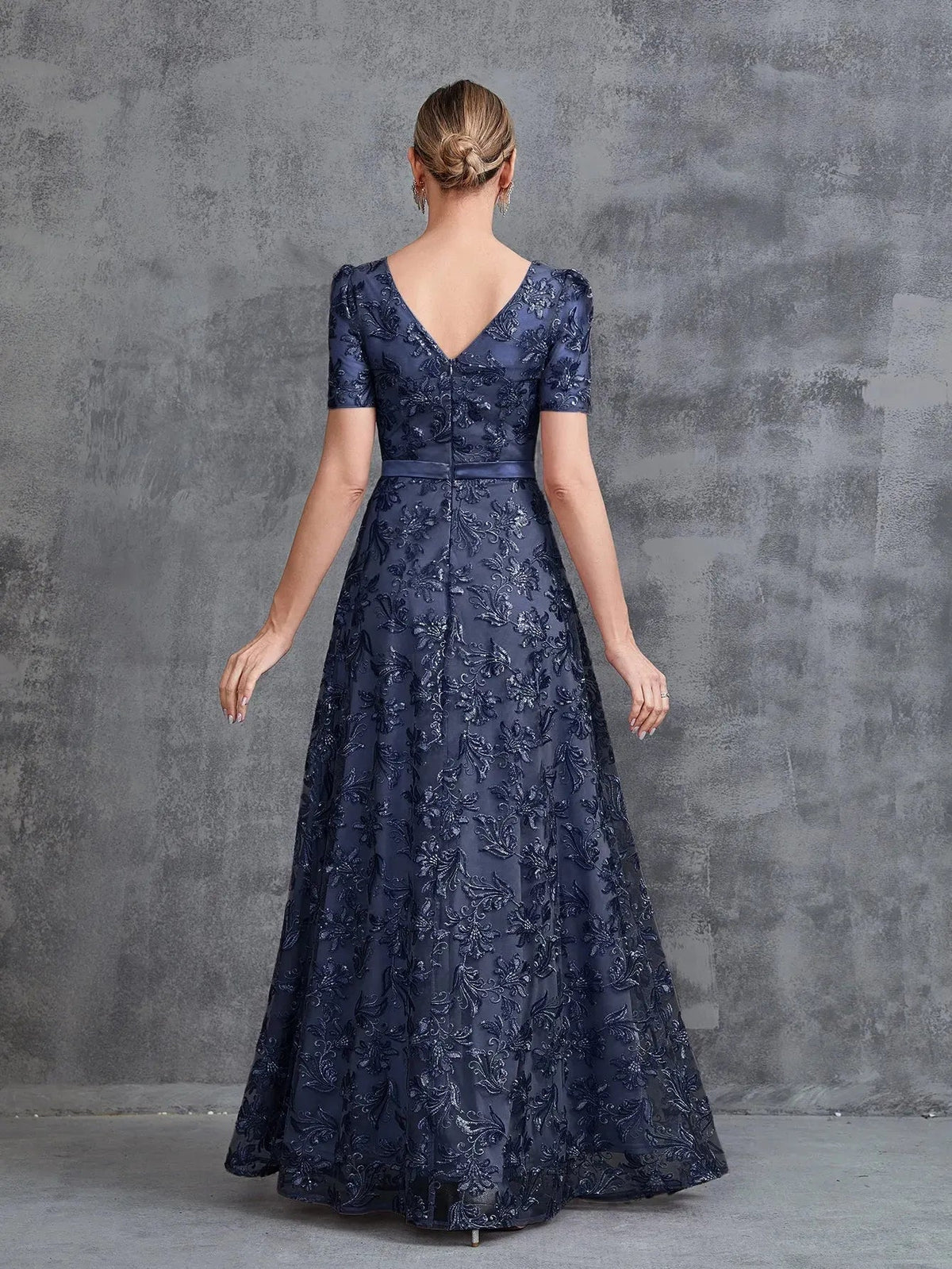 Additional product view of Short-Sleeve A-Line Sequin Maxi Mother-of-the-Bride Dress