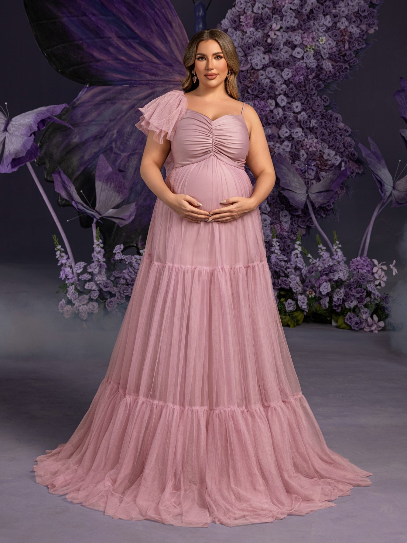 Plus-Size Maternity Spaghetti Strap Tulle Sleeveless A-Line Evening Gown — authorized product image 3