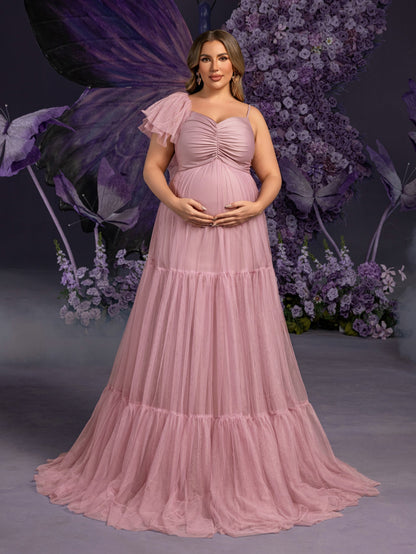 Plus-Size Maternity Spaghetti Strap Tulle Sleeveless A-Line Evening Gown — authorized product image 3