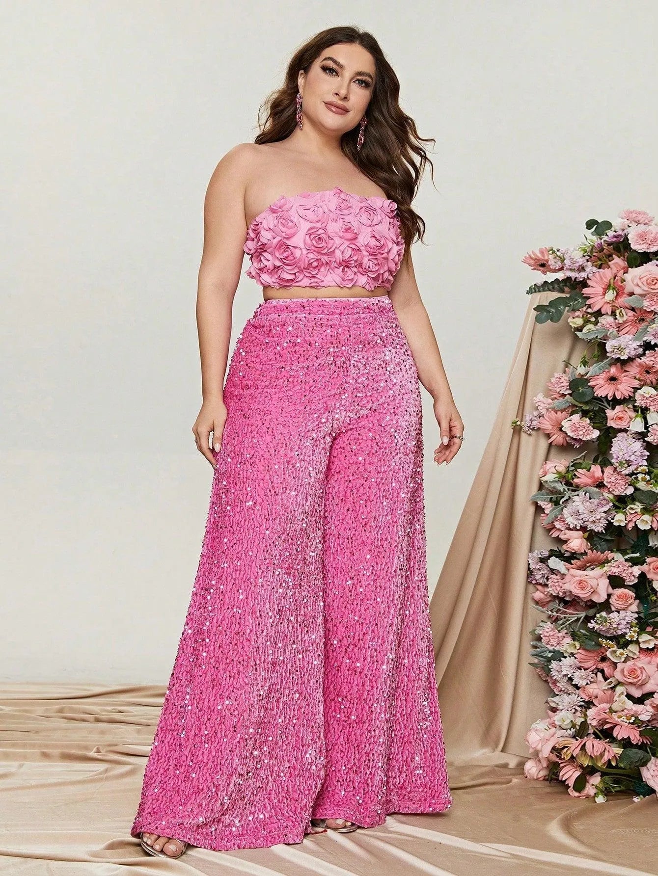 Additional product view of Plus-Size Strapless Sequin Women's Two-Piece Formal Set