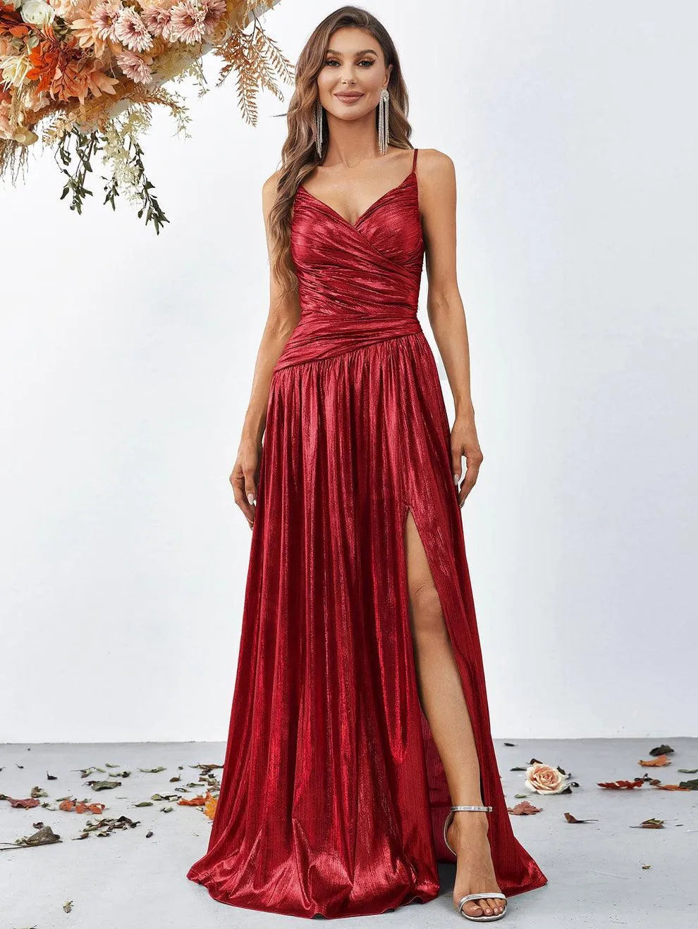 Elegant Spaghetti Strap Metallic A Line Prom Dress - Elonnashop