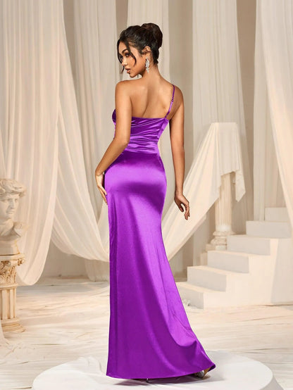 Additional product view of High-Slit One-Shoulder Satin Sheath Sleeveless Maxi Formal Dress