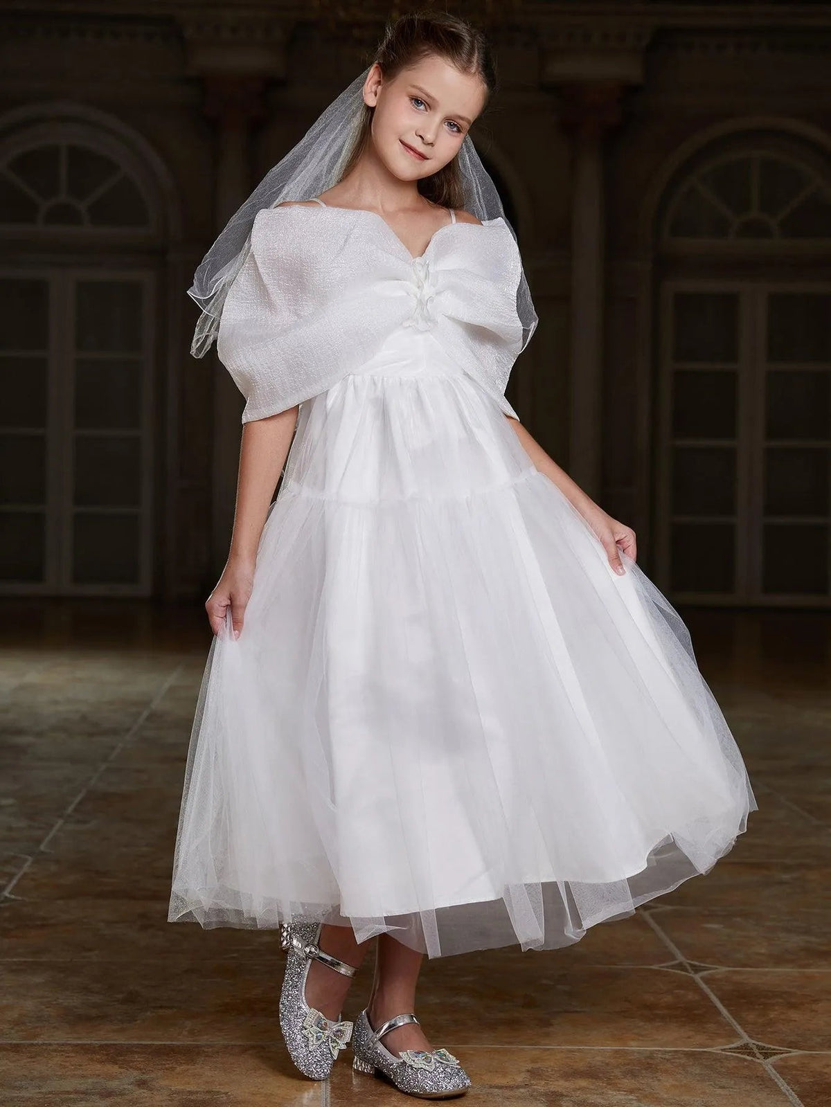 Tween Girls' Off-Shoulder Tulle Sleeveless A-Line Formal Gown — authorized product image 1