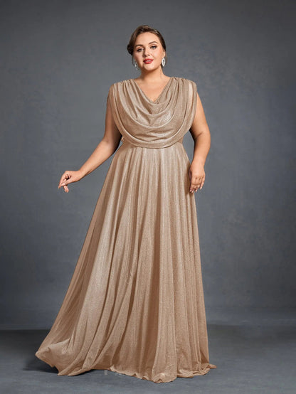 Plus Women's Cowl Neck Sleeveless A-Line Formal Dress – view 13