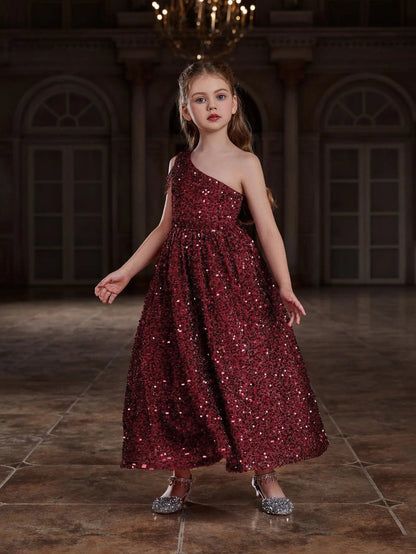 Tween Girls' One-Shoulder Chain Detail Sequin Party Dress — authorized product image 5