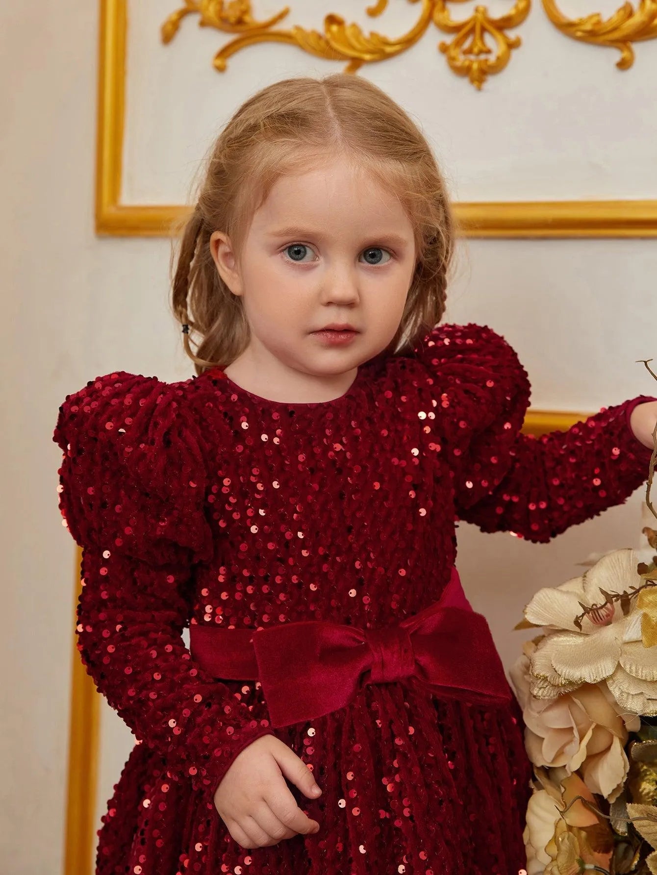 Young Girls' High Neck Sequin Long-Sleeve A-Line Formal Dress — authorized product image 4