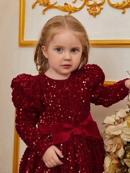 Young Girls' High Neck Sequin Long-Sleeve A-Line Formal Dress — authorized product image 4
