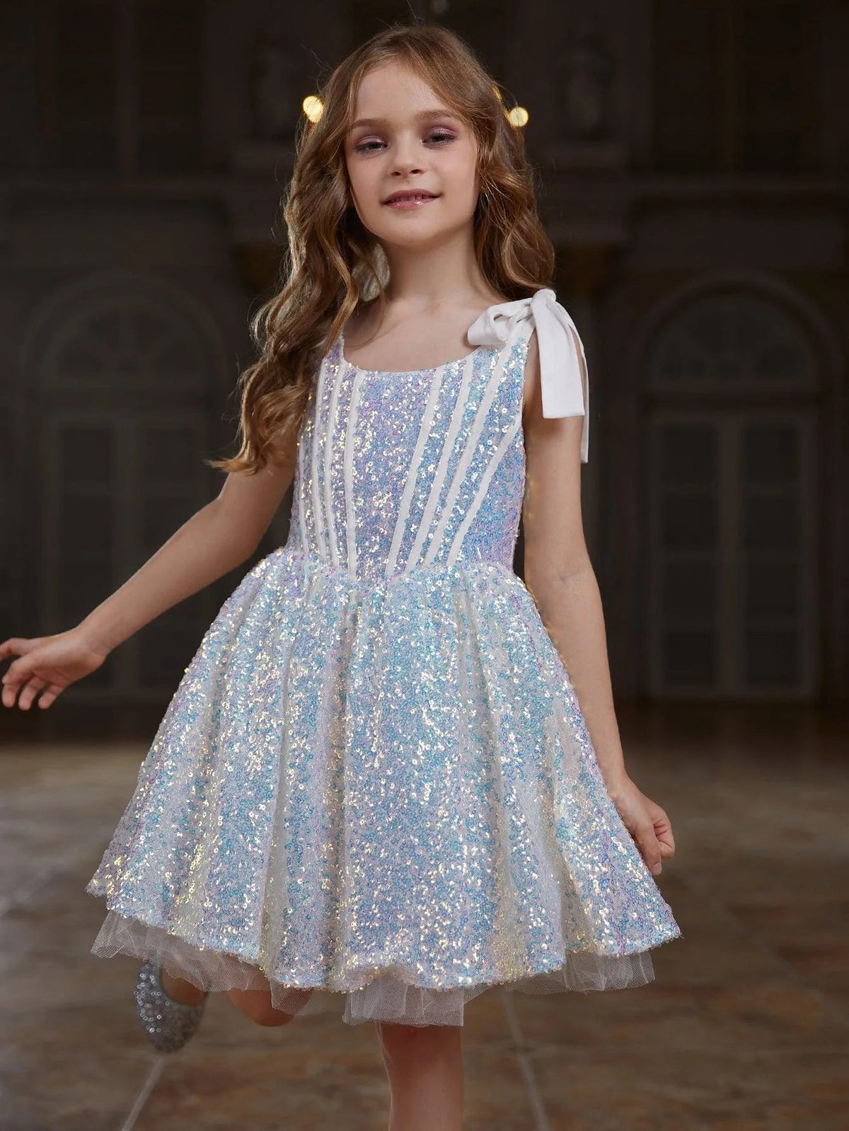 Additional product view of Cami Strap Sequin A-Line Sleeveless Midi Tween Girls' Party Dress