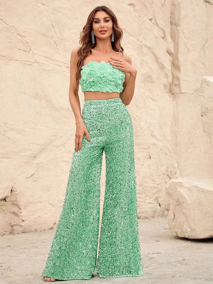 Alternate view of Strapless Sequin Sleeveless Women's Two-Piece Formal Set in Mint