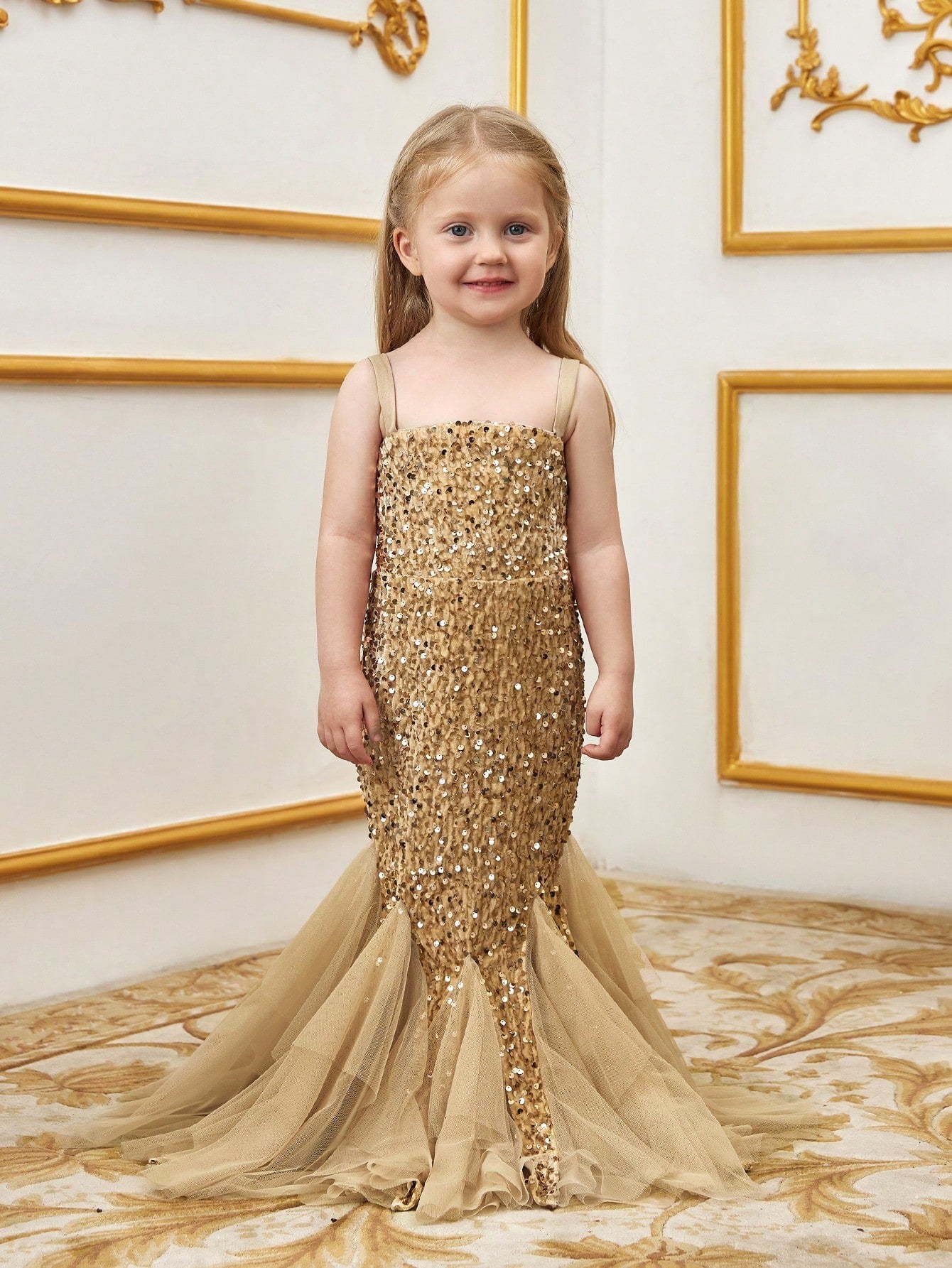 Young Girls' Sleeveless Mesh Overlay Sequin Mermaid Party Dress – view 7