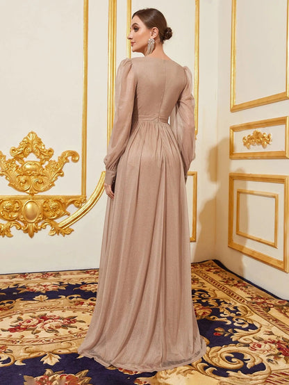 Additional product view of V-Neck Chiffon A-Line Long-Sleeve Maxi Evening Gown