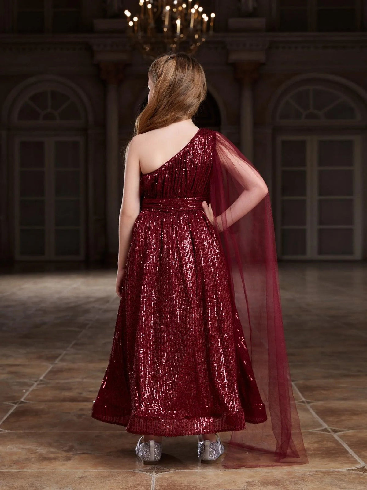 Tween Girls' One-Shoulder Draped Side Sequin Prom Dress — authorized product image 2