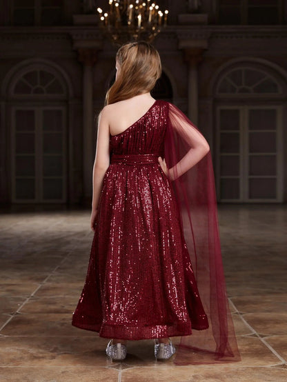 Tween Girls' One-Shoulder Draped Side Sequin Prom Dress — authorized product image 2