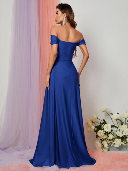 Additional product view of Draped Side High-Slit Off-Shoulder Knit Mermaid Evening Gown