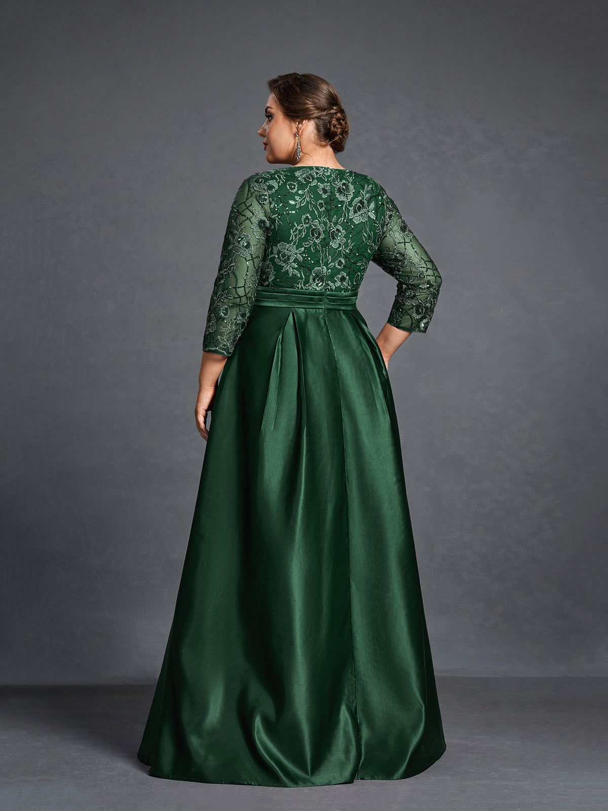 Additional product view of Plus-Size Satin V-Neck A-Line Sequin Mother-of-the-Bride Dress