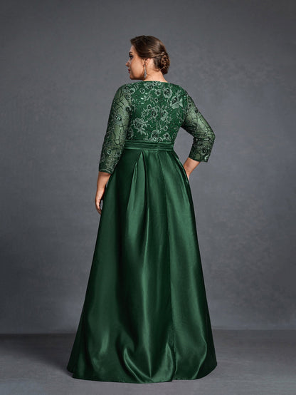 Additional product view of Plus-Size Satin V-Neck A-Line Sequin Mother-of-the-Bride Dress