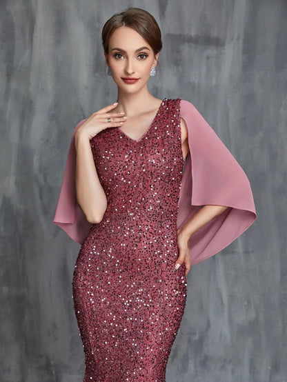 Women's Draped Back Mermaid Hem Sequin Formal Dress – view 6