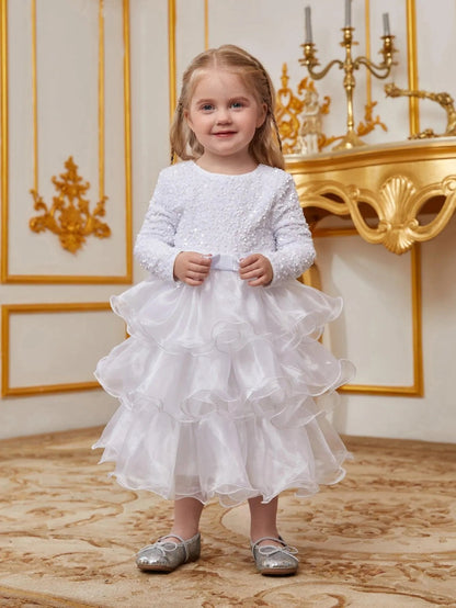 Young Girls' Round Neck Sequin Long-Sleeve A-Line Formal Dress — authorized product image 3