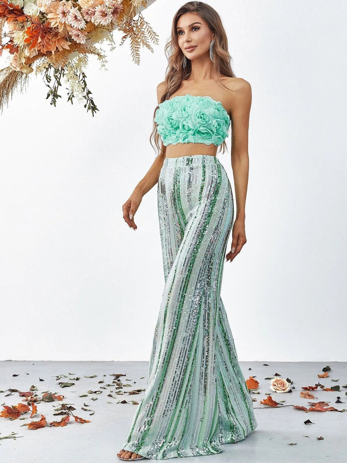 3D Flowers Tube Top & Sequin Wide Leg Pants — authorized product image 5
