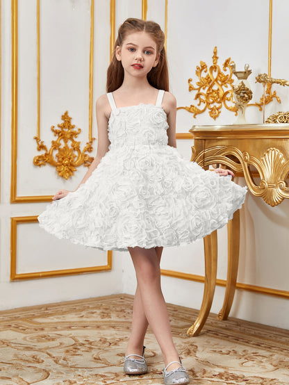 Alternate view of Floral Appliqué Cami Strap A-Line Sleeveless Mesh Tween Girls' Party Dress in White