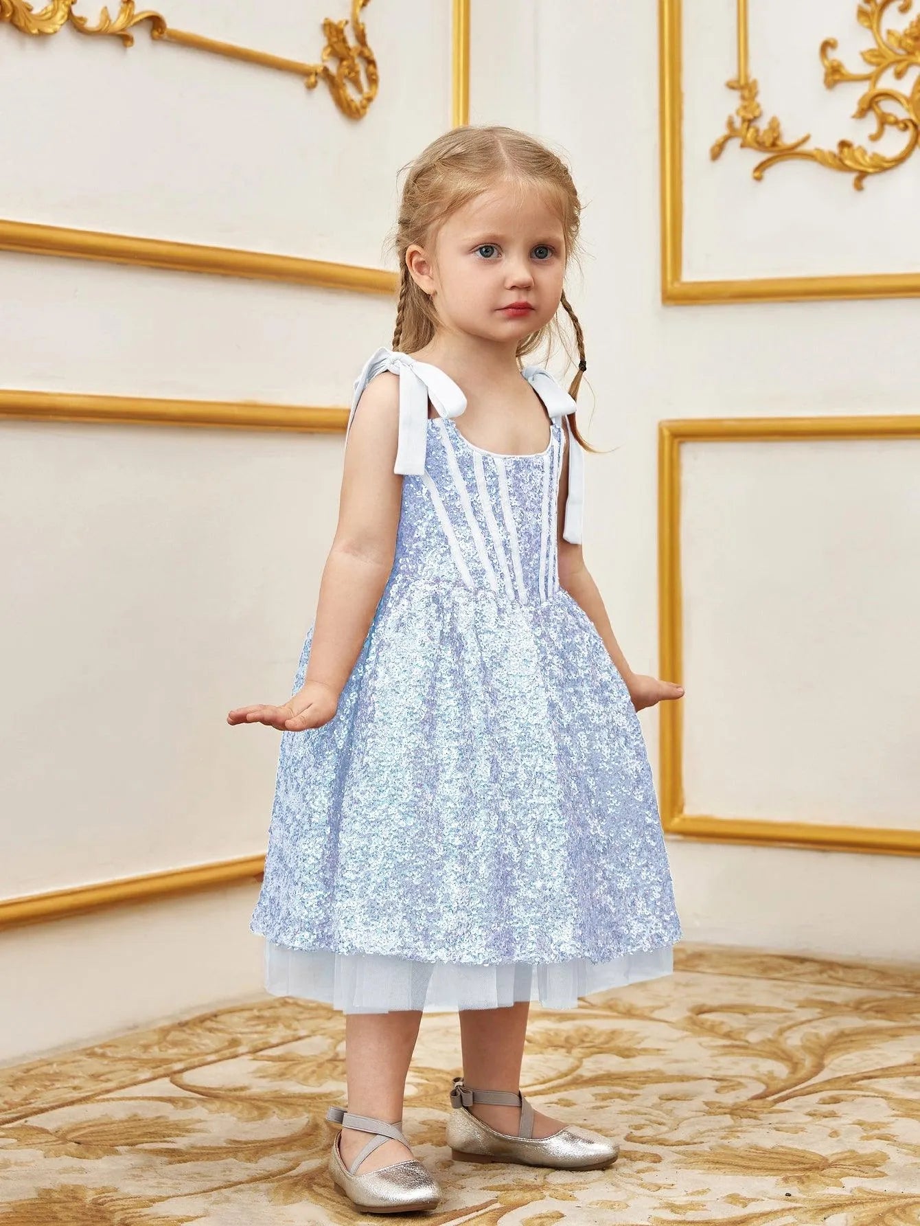 Additional product view of Cami Strap Sequin A-Line Sleeveless Midi Young Girls' Party Dress