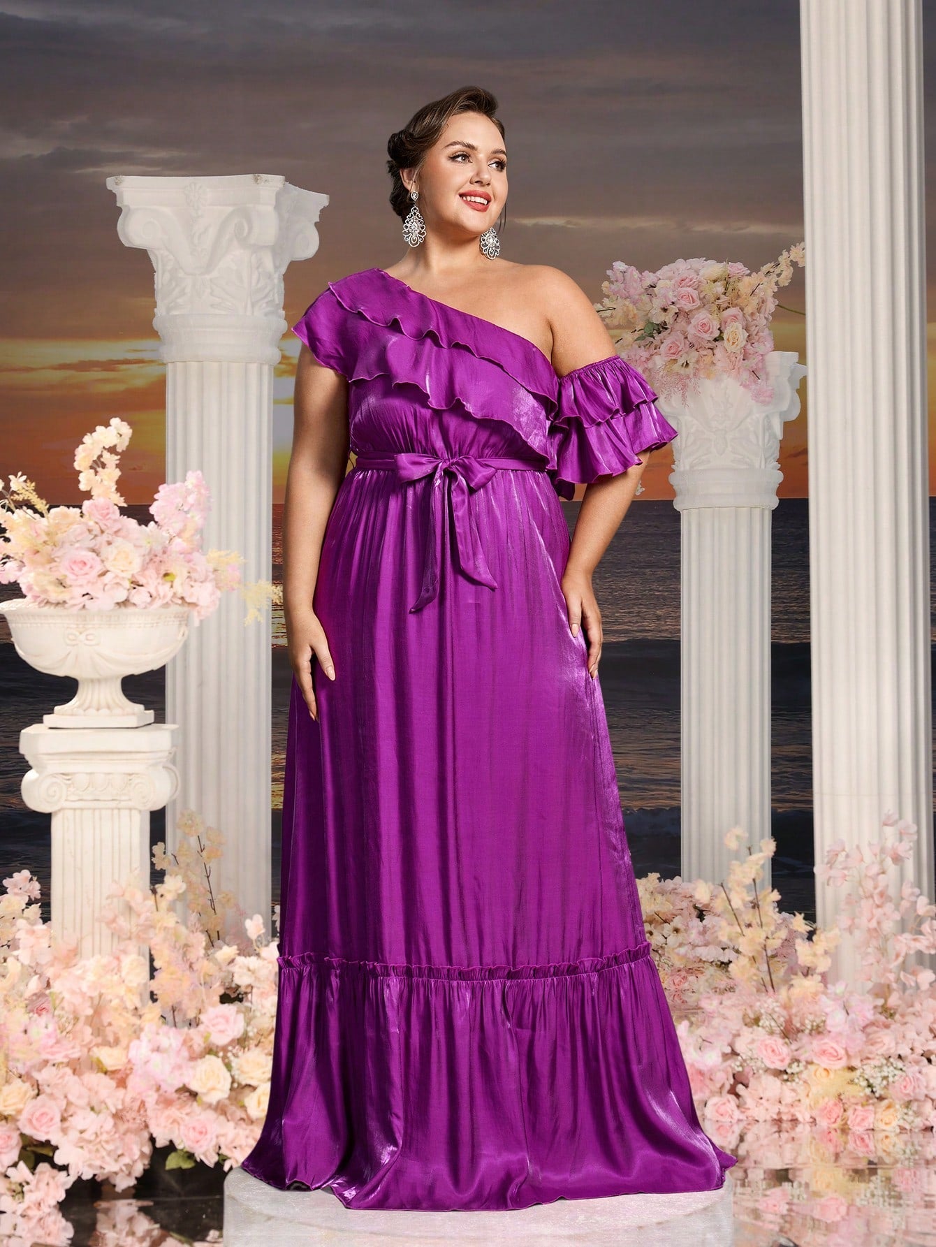 Additional product view of Asymmetrical Plus-Size One-Shoulder Chiffon Floral Maxi Formal Dress