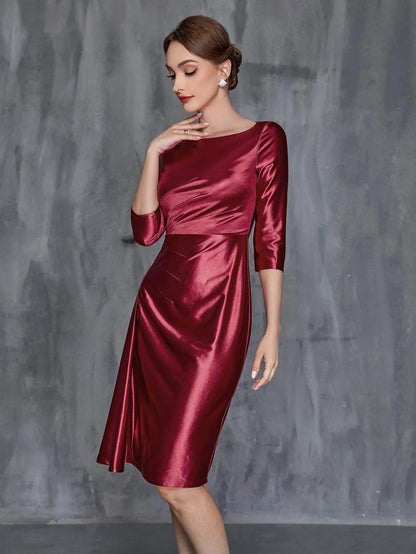 Women's Solid Ruched Wrap Front Satin Dress – view 5