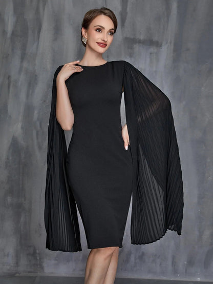 Women's Pleated Cloak Sleeves Midi Dress – view 3