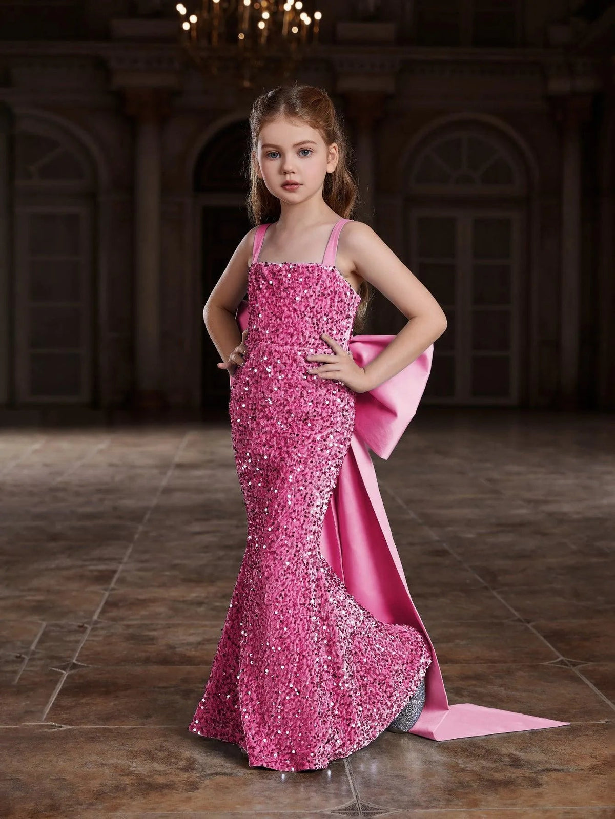 Additional product view of Square-Neck Sequin Mermaid Sleeveless Maxi Tween Girls' Party Dress