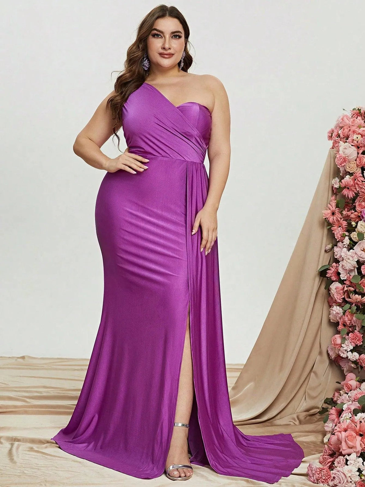 Additional view of Plus-Size One-Shoulder Evening Gown with High Slit