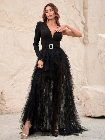 Sophisticated Elegance Asymmetrical Tulle Dress