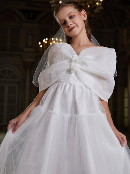 Tween Girls' Off-Shoulder Tulle Sleeveless A-Line Formal Gown — authorized product image 5