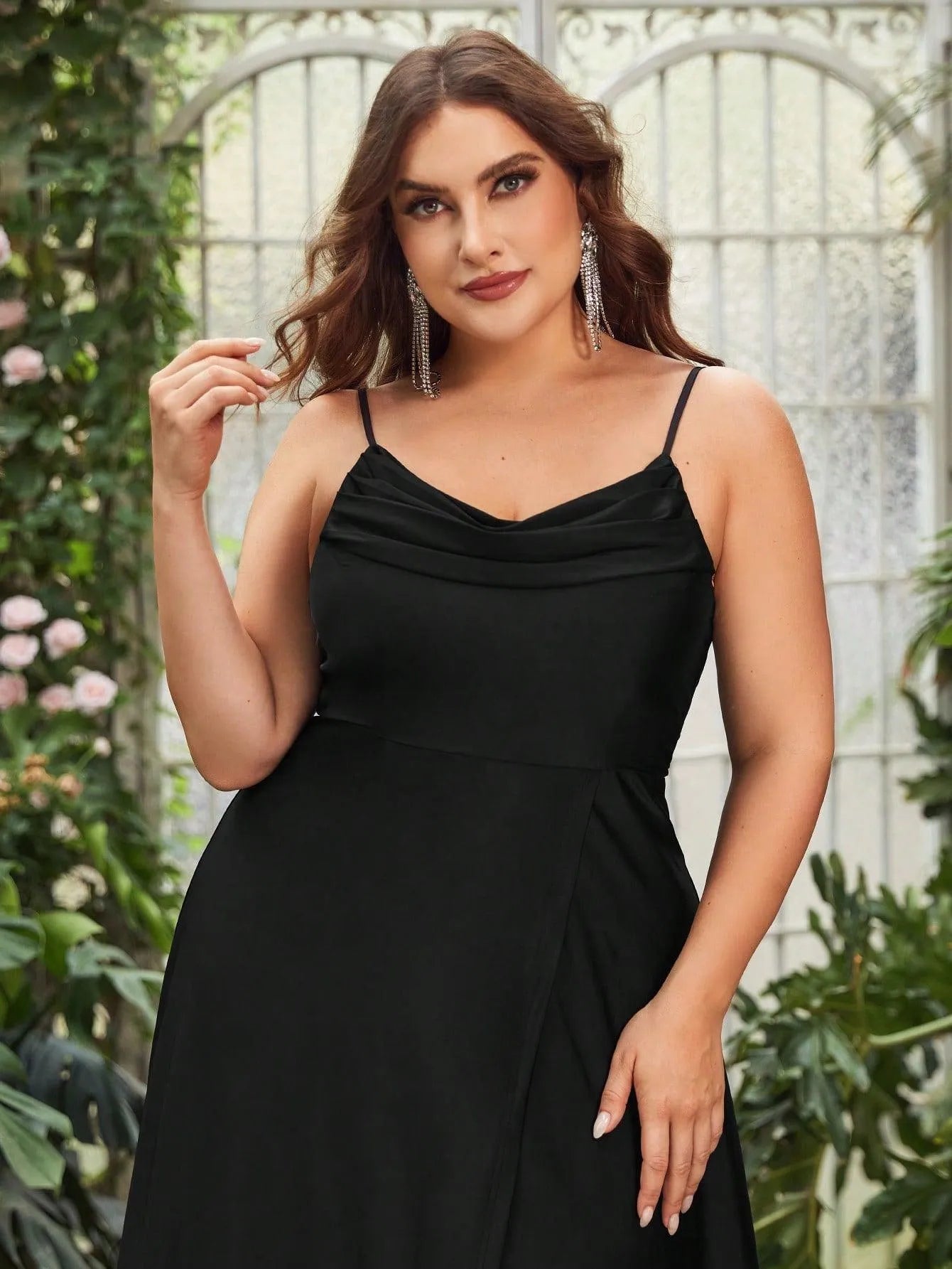 Plus-Size Cowl Neck High Slit Sleeveless A-Line Evening Gown — authorized product image 5