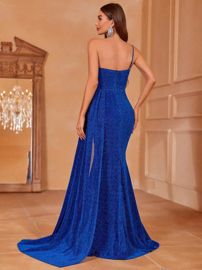 Additional product view of Draped Side High-Slit One-Shoulder Mermaid Sleeveless Evening Gown