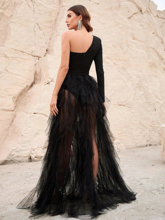 Sophisticated Elegance Asymmetrical Tulle Dress