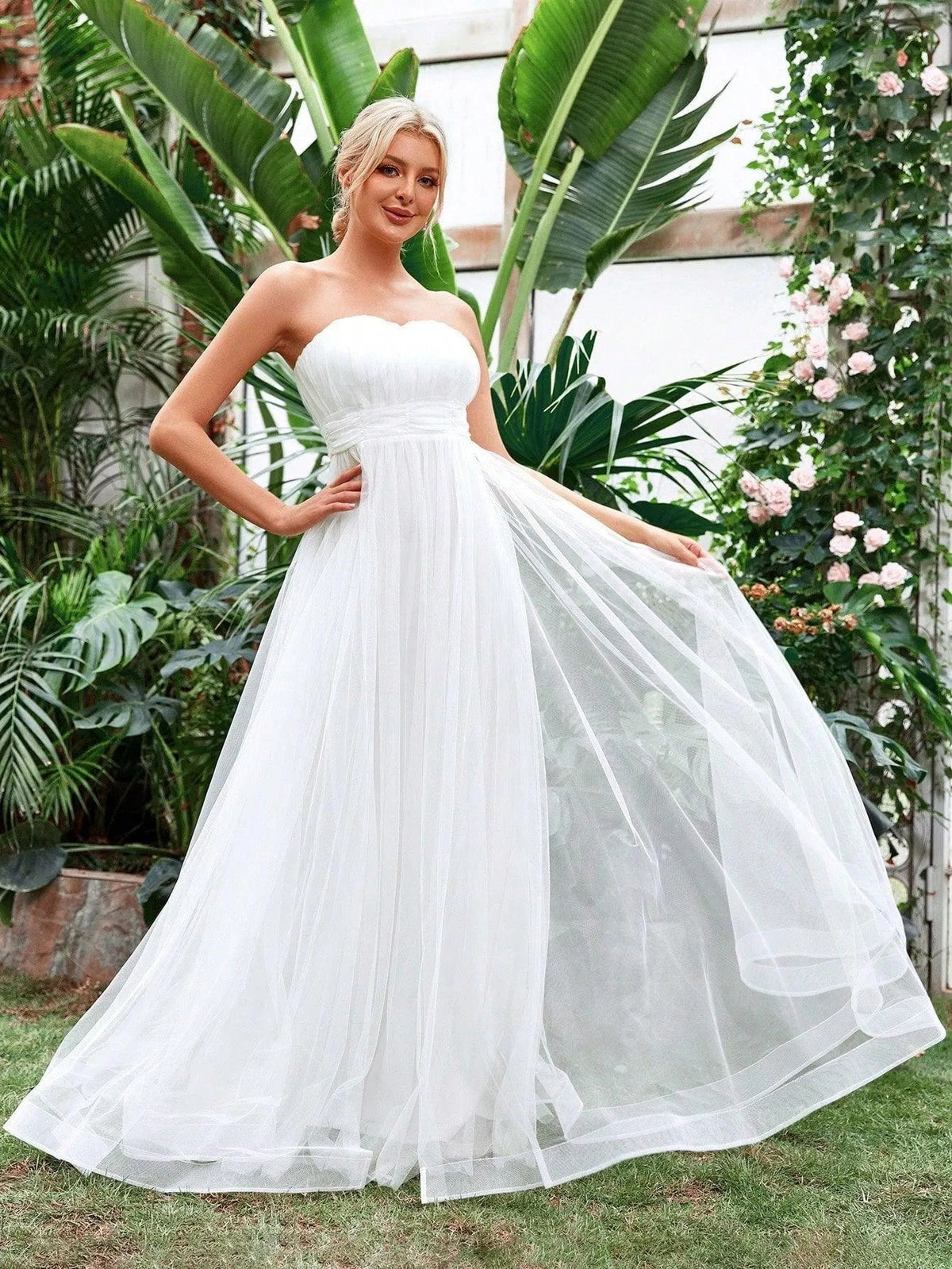 Ruched Waist Mesh Tube Wedding Dress — authorized product image 3