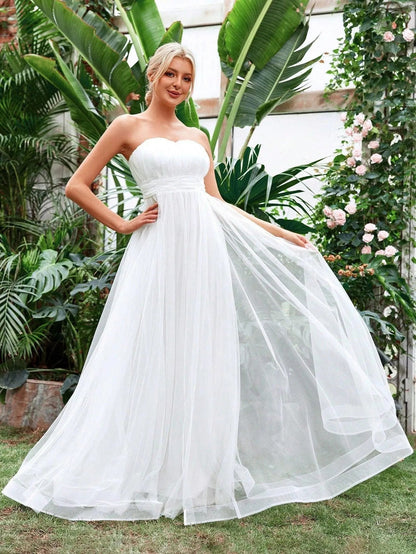 Ruched Waist Mesh Tube Wedding Dress — authorized product image 3