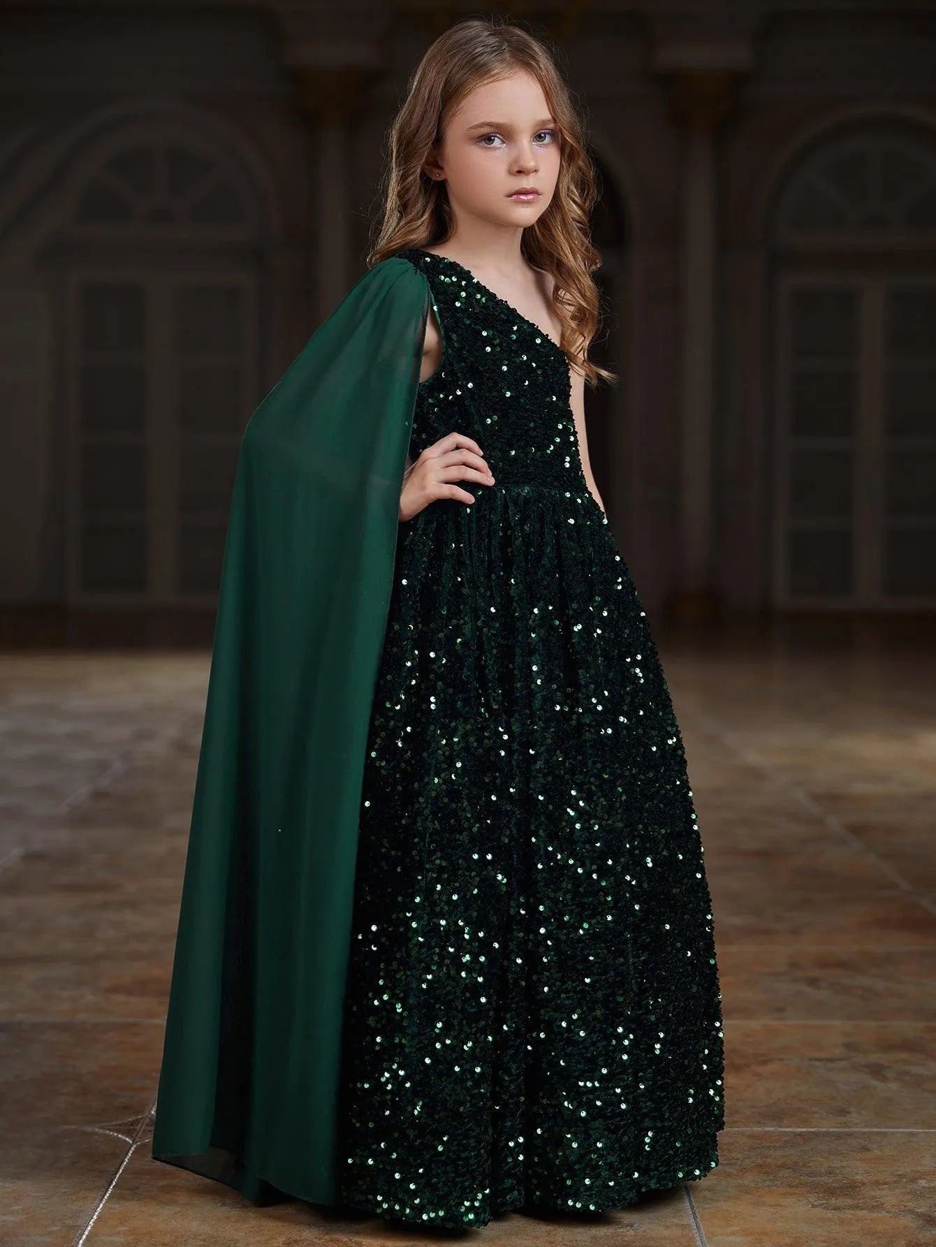 Tween Girls' One-Shoulder Draped Side Sequin A-Line Dress — authorized product image 6