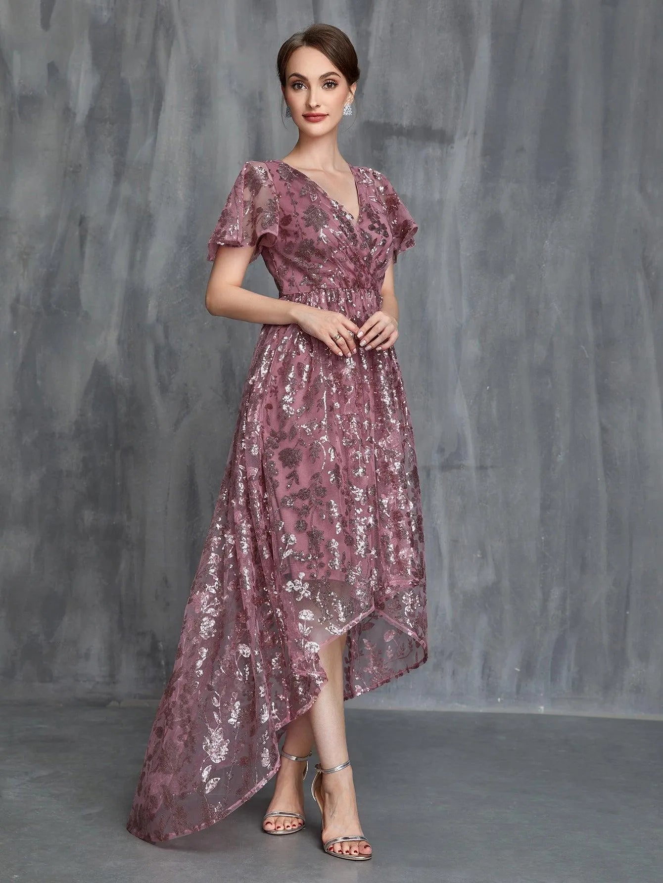 Women's Surplice Neck High-Low Hem Sequin Party Dress – view 5