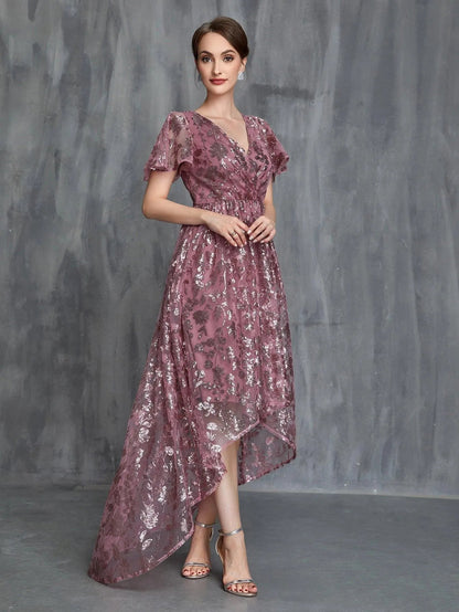 Women's Surplice Neck High-Low Hem Sequin Party Dress – view 5
