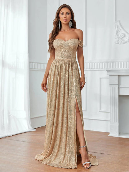 Off-Shoulder Split Thigh Sequin Party Dress – view 3