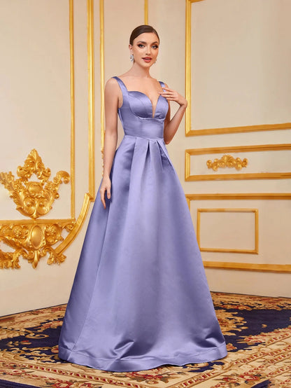 Sweetheart Satin Backless Sleeveless A-Line Evening Gown — authorized product image 4