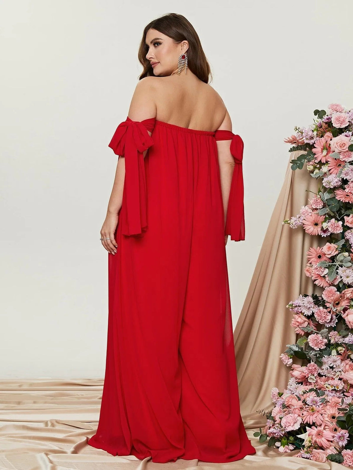 Additional product view of Plus-Size Off-Shoulder Chiffon Sleeveless Formal Jumpsuit