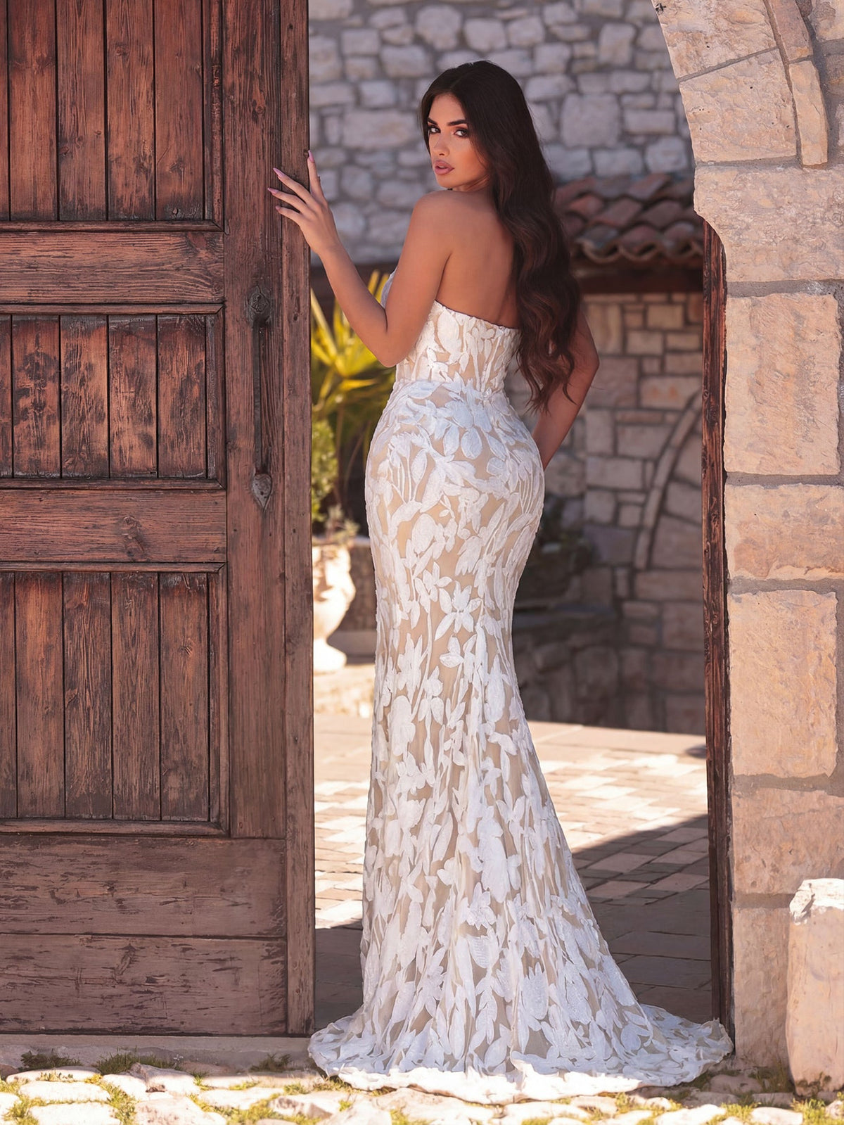Elegant Strapless Mermaid Hem Floral Sequin Formal Evening Dress