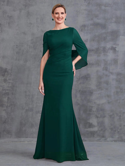 Alternate view of Mermaid Hem Chiffon Maxi Mother-of-the-Bride Dress in Dark Green