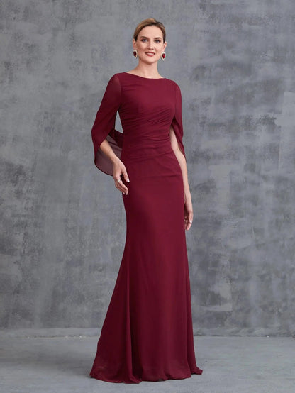 Alternate view of Mermaid Hem Chiffon Maxi Mother-of-the-Bride Dress in Burgundy