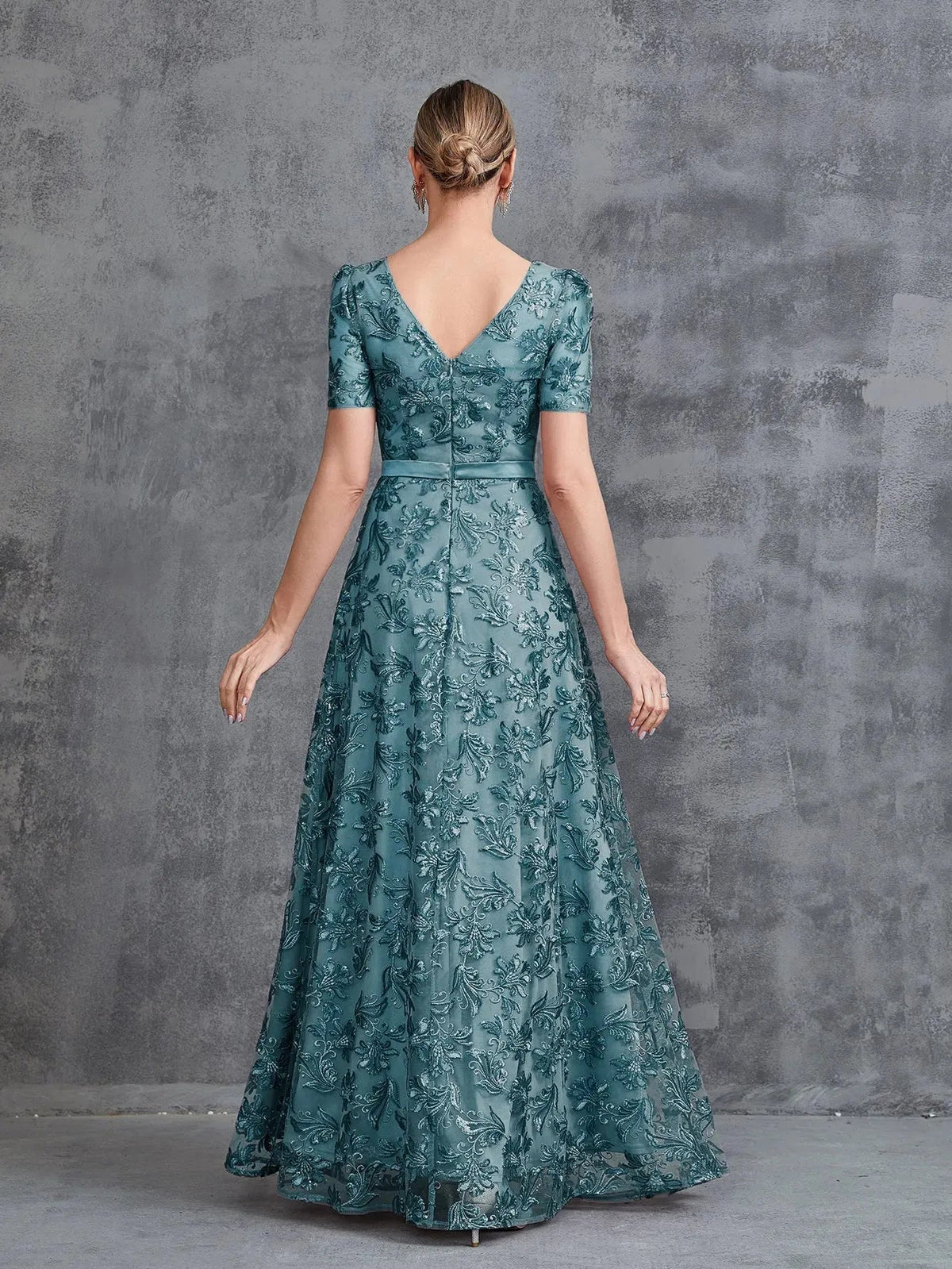 Additional product view of Short-Sleeve A-Line Sequin Maxi Mother-of-the-Bride Dress